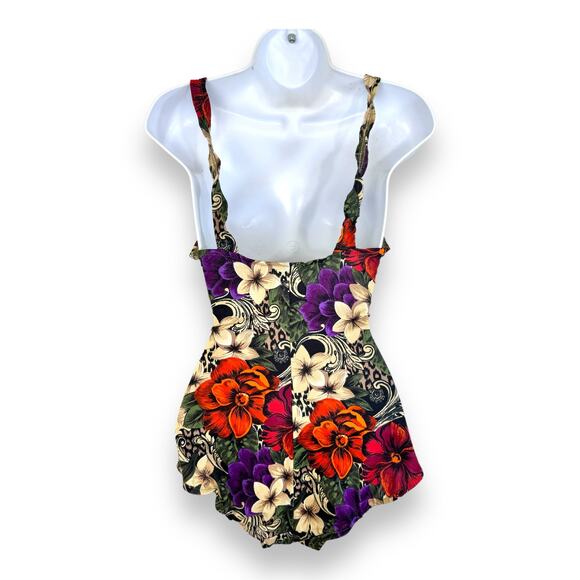 Vintage One Piece Tropical Floral Swimsuit 8 Surplice Pinup Beach Babe Resort - Picture 4 of 16